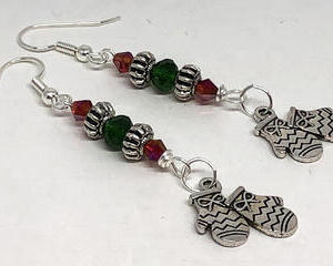Handmade Red Green Christmas Mitten Charm Earrings