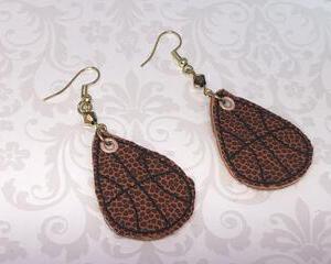 Handmade Tear Drop Basketball Vinyl Machine Embroidery Earrings