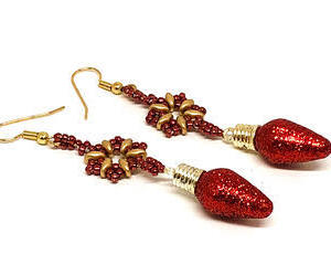 Handmade Red Christmas Bulb Snowflake Earrings