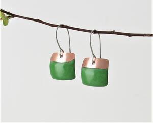 hunter green copper enamel square dangle earrings