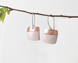 petal pink copper enamel square dangle earrings