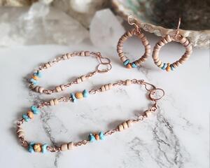 Wood and Magnesite Copper Jewelry Set