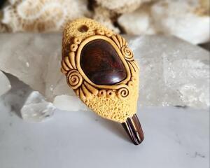 Brecciated Jasper and Mother of Pearl Polymer Clay Pendant