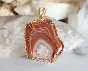 Great Lakes Agate Gold Colored Sterling and Copper Pendant