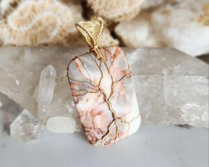 Red Line Marble and Gold Colored Copper Tree of Life