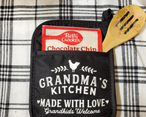 Black Potholder with white lettering. Grandma's Kitchen