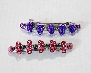 Handmade chainmaille barrette, 3" inch spring clip with anodized aluminum chain by RainbowMaille in the USA