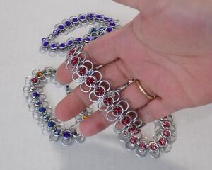 Celtic bumble bee pattern chianmaille bracelets in anodized aluminum, handmade in the USA by RainbowMaille