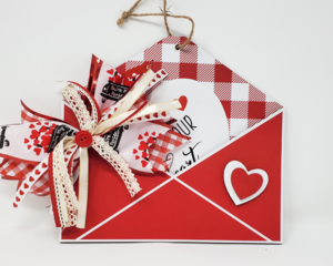Red envelope with red and white check