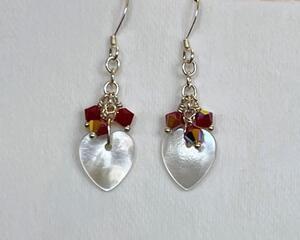 Heart earrings with red crystals