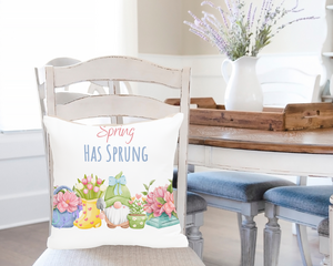 Pillow cover with a gnome and flowers on a dining chair