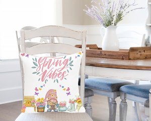 Spring vibes pillow on dining chair