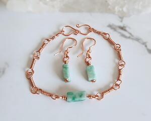 Jade Copper Bracelet and Earrings Jewelry Set
