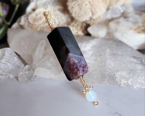 Agate and Opalite Gold Colored Copper Pendant