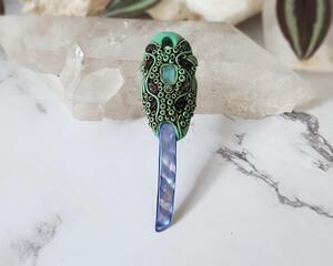 Polymer Clay, Rainbow Moonstone, Iolite and Mother of Pearl Third Eye Chakra Pendant