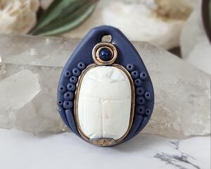 Scarab and Lapis Lazuli Polymer Clay Pendant