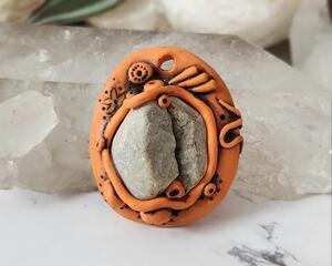 Split Basalt and Orange Polymer Clay Pendant
