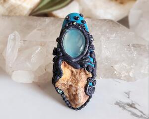 Moonstone and Wisconsin Druzy Quartz Polymer Clay Gemstone Pendant