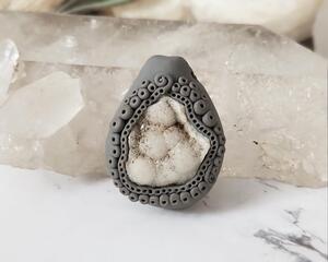Illinois Druzy Quartz Grey Polymer Clay Pendant