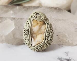 Illinois Druzy Quartz Beige Polymer Clay Pendant