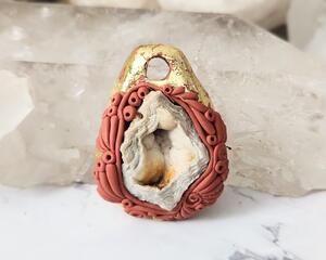 Illinois Druzy Quartz Gold Leaf Polymer Clay Pendant