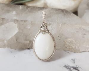 White Dolomite Sterling Silver Wire Wrapped Pendant