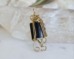 Black Tourmaline and Brass Monogram Pendant