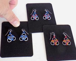 Celtic Aura triangle dangle earrings on hook earwires, handamde in the USA by RainbowMaille