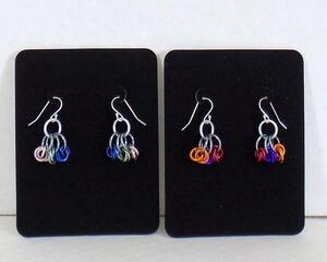 Handmade chainmaille earrings, dainty mobius love knots on hook earwires, made in the USA by RainbowMaille