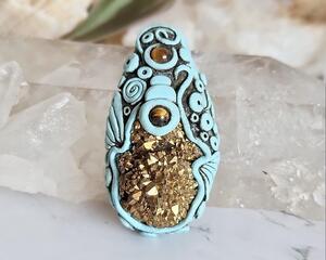 Titanium Druzy Quartz and Tiger's Eye Polymer Clay Pisces Zodiac Pendant