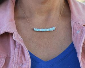 Blue Opal Square Bead Bar Necklace