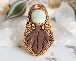 Mahogany Jasper, Green Jasper and Polymer Clay Fall Leaf Pendant