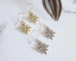 Gold Colored Sterling Silver and Sterling Silver North Star Earrings