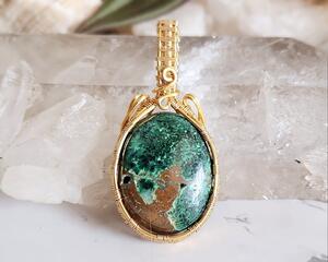 Malachite Gold Sterling Silver Wire Wrapped Gemstone Pendant