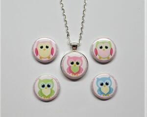 Magnetic Pendant Necklace, Pastel Owls