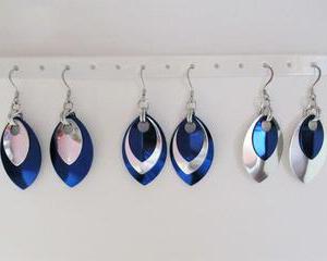 Scalemaille Earrings - Blue and Silver