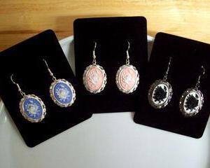 Victorian Rose Cameo Earrings, Silver or Gunmetal Frames