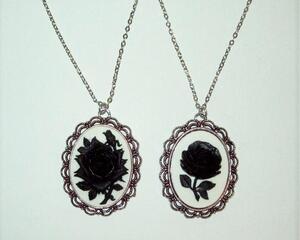 Black Rose Cameo Pendant Necklace