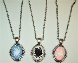 Victorian Rose Cameo Necklace, Antique Silver Setting