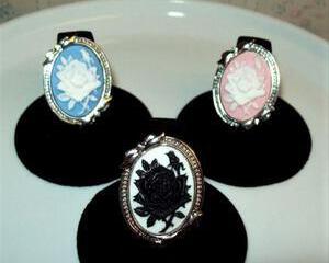 Victorian Rose Cameo Adjustable Ring, Antique Silver with Bows