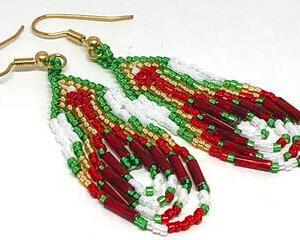 Handmade Red White Green Gold Fringe Earrings