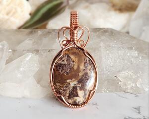 Coconut Jasper Copper Wire Wrapped Gemstone Pendant