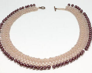 Handmade Pink Mauve Pearl Netting Beadweaving Necklace