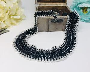 Handmade Black and White Beadweaving Statement Necklace