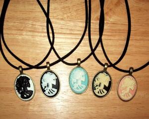 Cameo Pendant Necklace, Lolita Skull, Black Suede Cord