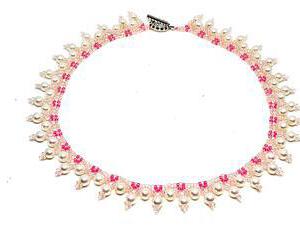 Handmade Pink Pearl Netting Beadweaving Necklace