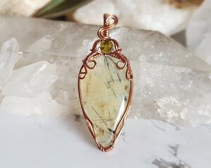 Prehnite & Peridot Copper Wire Wrapped Gemstone Pendant