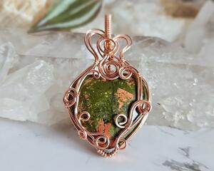 Unakite Copper Wire Wrapped Gemstone Heart Pendant