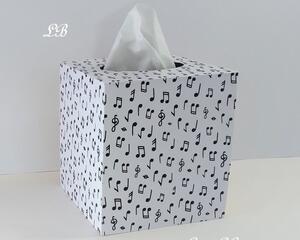 MUSICAL NOTES TISSUE BOX COVER - Black and White Decoupage Square Wood Tissue Holder- home, office, studio, gift
