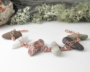 Raw stone bracelet wrapped with copper wire